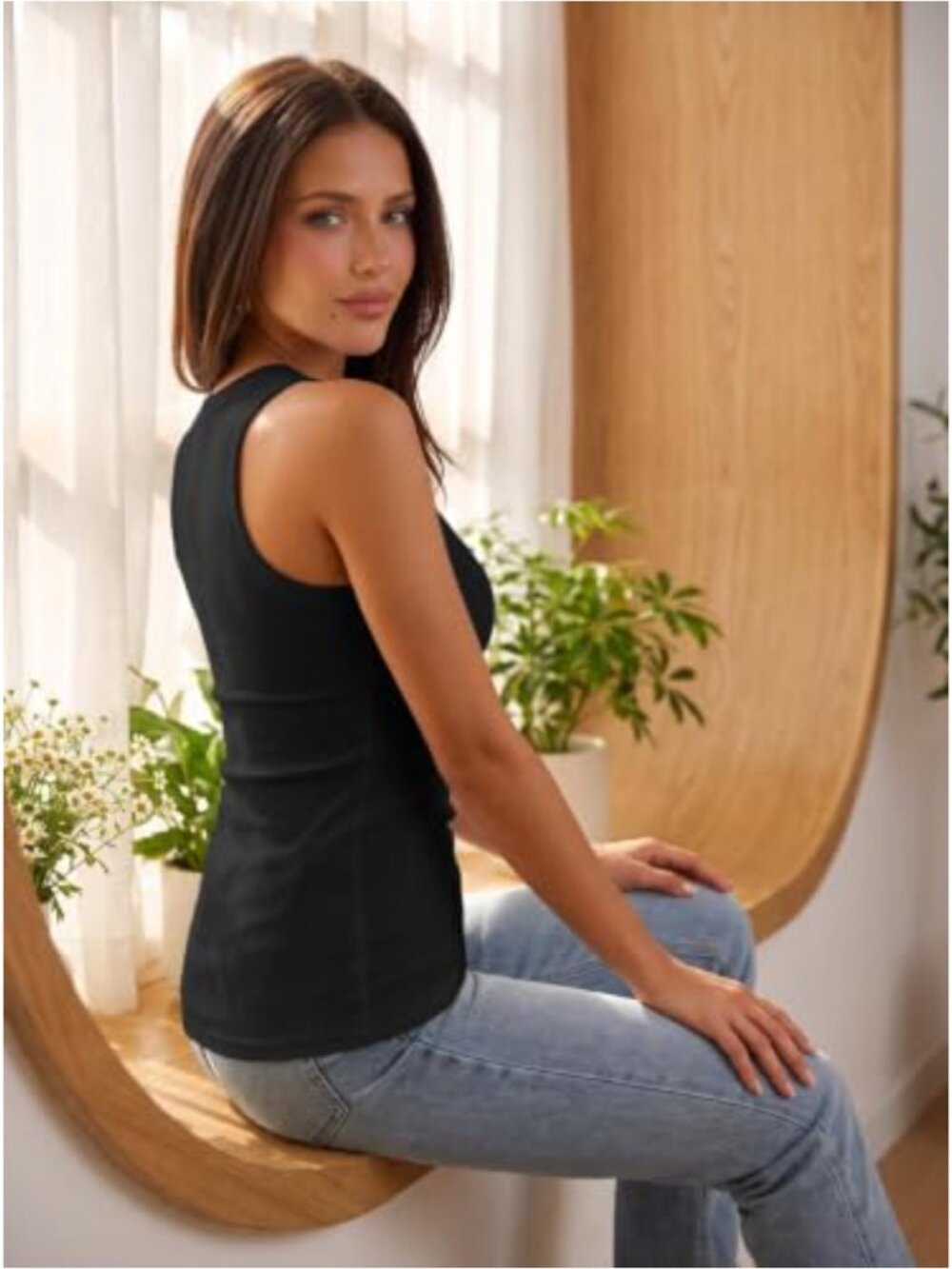 Women Summer Ribbed Knit Racerback Fitted Tank Top - Picture 4 of 6